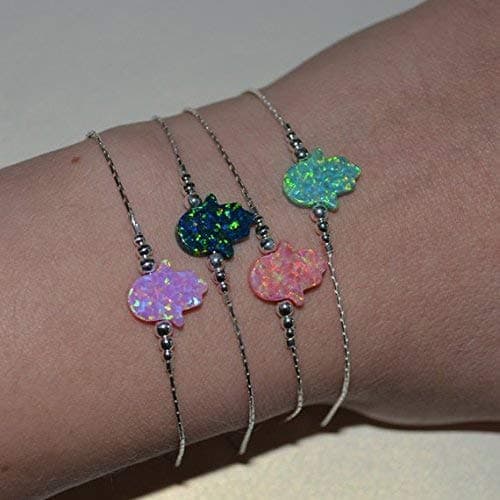 Opal Hamsa Hand Bracelet, Tiny Silver Bracelet, Small Opal Bracelet, Simple Dainty Opal Protection Good Luck, Evil Eye Bracelet, Opal Jewelry