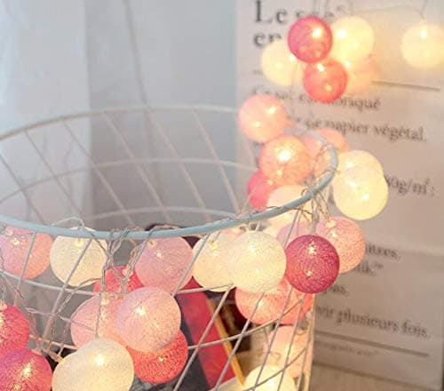 20 Led Pink Ball String Lights,10 Feet Warm Light Cotton Ball Led String Lights with Battery Powered for Girls Bedroom,Home,Indoor,Outdoor Decorations