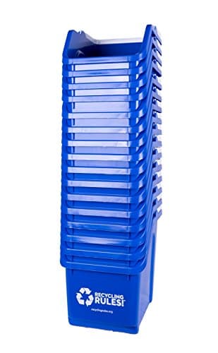 16 Pack of Bins - Blue Stackable Recycling Bin Container with Handle 6 Gallon