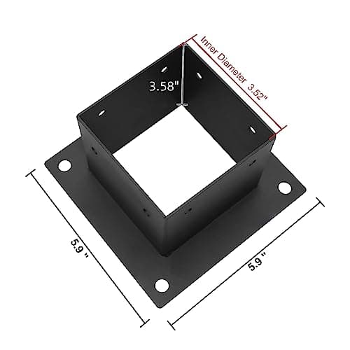 Zlinke 6 PCS Metal 4×4 Post Base,Inner Size 3.5"x3.5" Post Base Brackets Heavy Duty Powder-Coated Post Anchor Matte Black Wood Post Brackets (Black 6pcs)