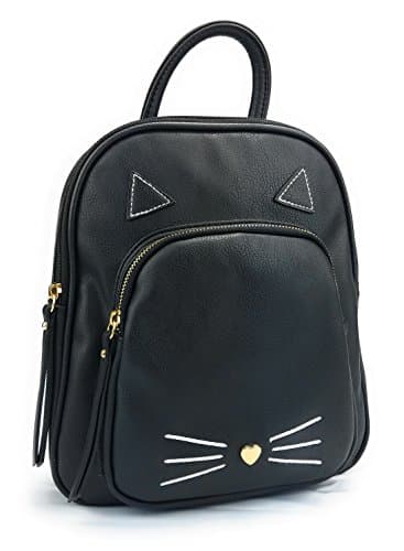 Rising Phoenix Black Cat Vegan Leather Backpack Purse, Mini Back Bag, Long Adjustable Straps