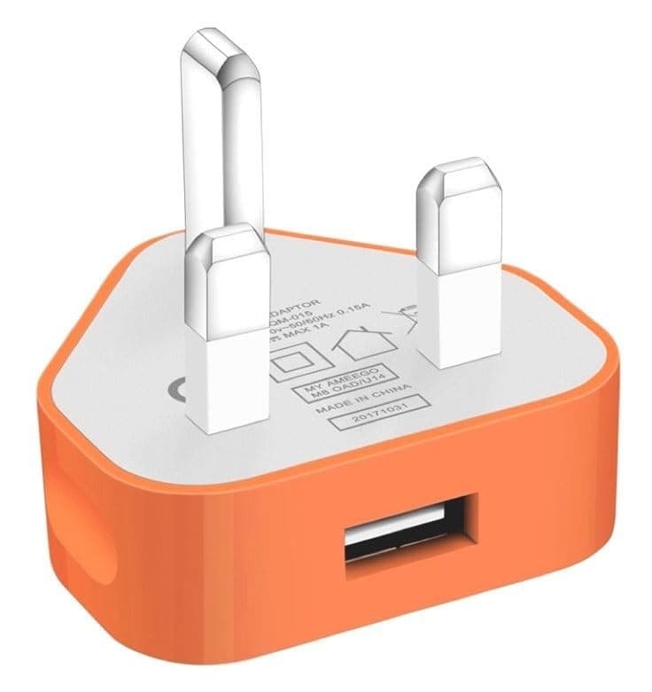 USB Desktop UK Plug, USB Charger, Adapter CE Approved Compatible iOSiPhone iOSiPad All Models Samsung Galaxy HTC LG Sony Huawei Motorolla and Many More Models (Orange)
