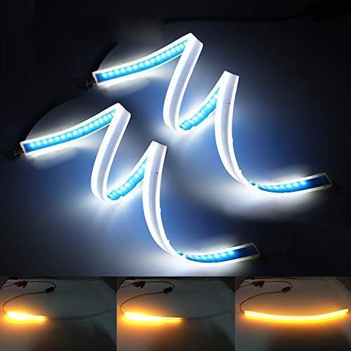 60cm New Slim Amber Sequential Flexible LED DRL Strip For Headlight daytime running light with yellow turn signal lamp 12V