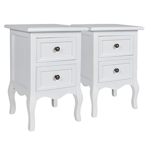 AVC Designs Pair White Bedroom Bedside Table Unit Cabinet Nightstand 2 Drawer Storage