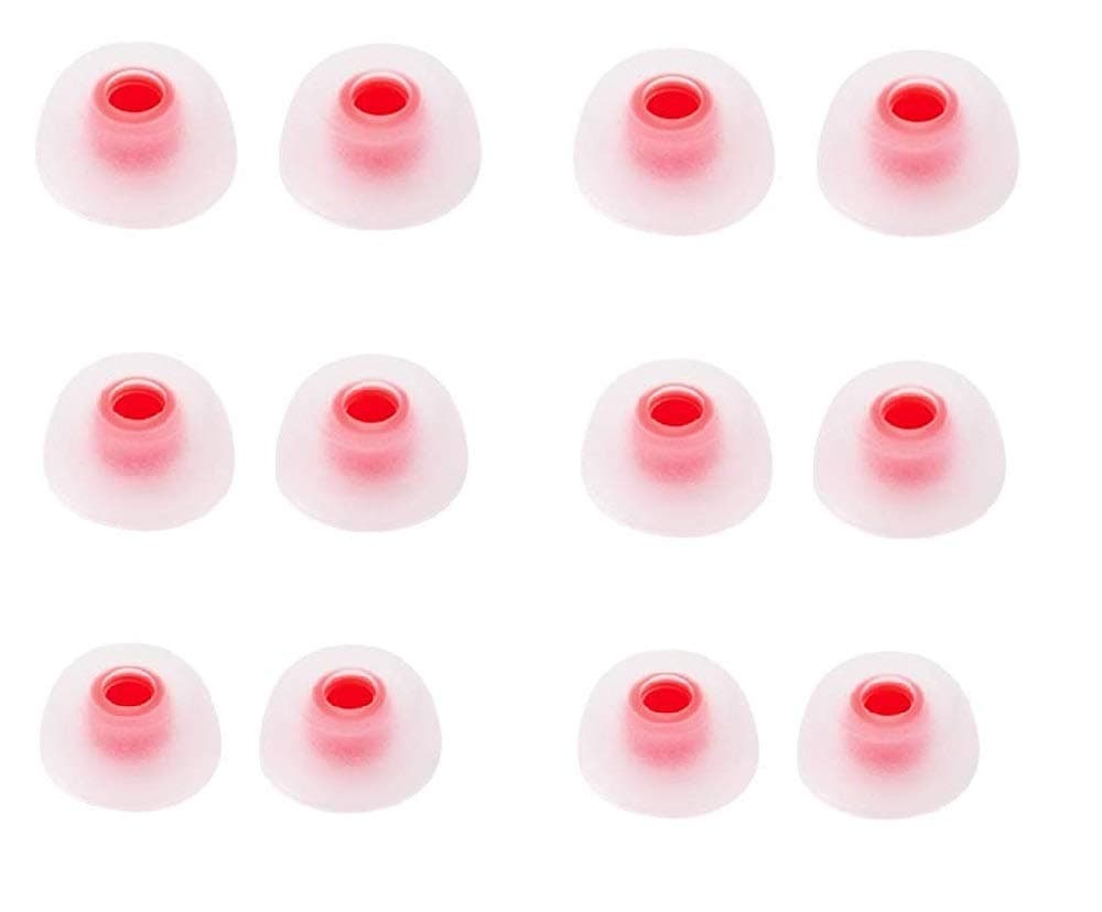 12 PCS Replacement Ear Gels Ear Buds Tips Eargels Compatible with Jabra Elite Active 65t Earbuds/Jabra Elite 65t Earbuds / 75t Earbuds, S/M/L 3 Size 6 Pairs, White-Red 65t Tips