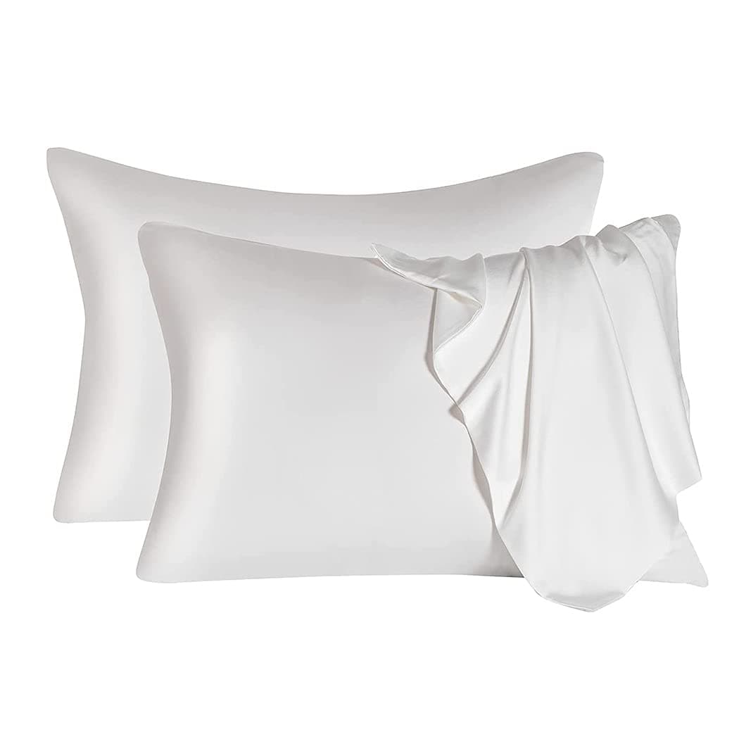 Qniceone Satin Pillowcase Set [ 2 Pack], Standard Pillowcase- Queen Size (20x30 inches) Soft Anti Wrinkle Pillow Case and Stain Resistant Envelope Closure Pillow Cover- White