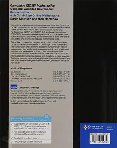 Cambridge IGCSE® Mathematics Coursebook Core and Extended Second Edition with Cambridge Online Mathematics (2 Years) (Cambridge International IGCSE)