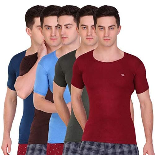 T.T. Men Solid Pack of 5 Dyed Vest Assorted(TIT_Dyed_RNS_PO5_Mix_105)