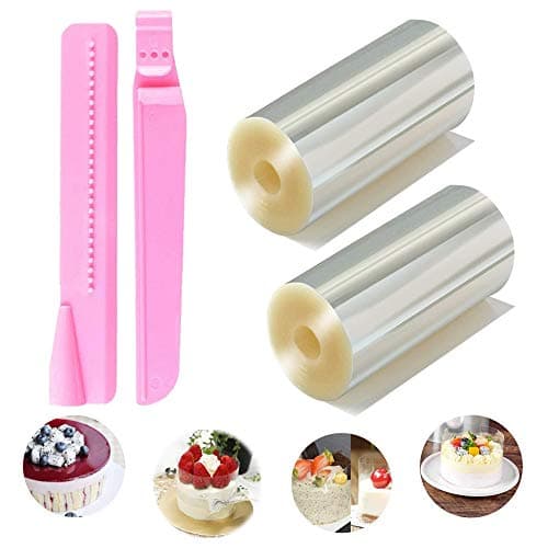 2 Pcs Cake Collars 4 x 394 inch cake collars acetate roll plastic cake collar for Chocolate Mousse Baking, Cake Decorating with Cake Scraper (Size A)