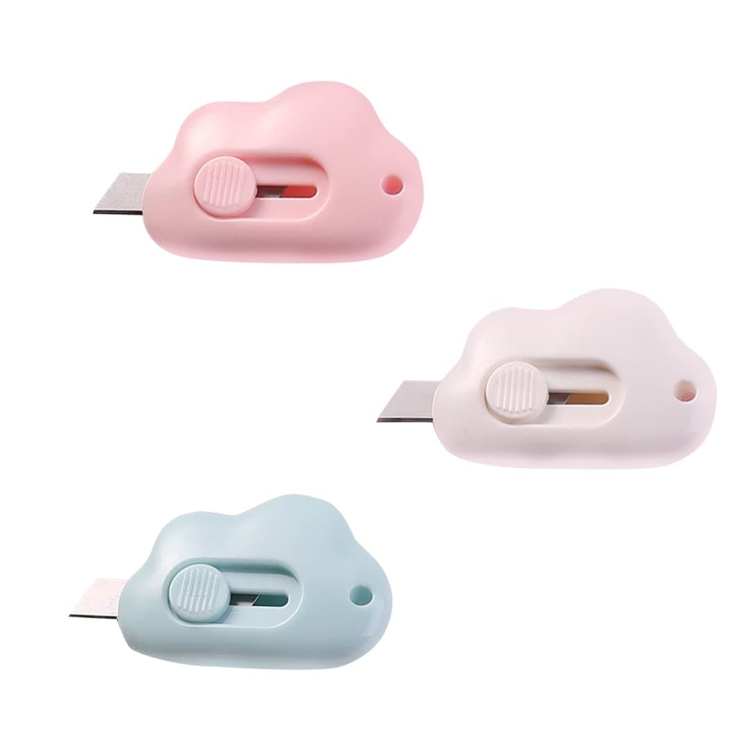 Leven Cute Retractable Box Cutters, 3 Utility Knife, Sharp Cartons Cardboard Cutter Razor Knife for Craft, Smooth Mechanism Perfect for Office School and Home Use