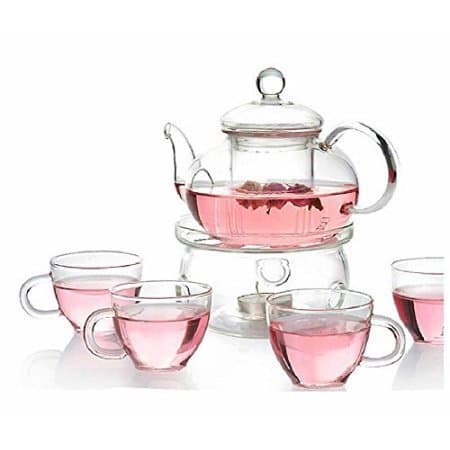 Glass Filtering Tea Maker Teapot with a Infuser, a Warmer and Tea Cups
