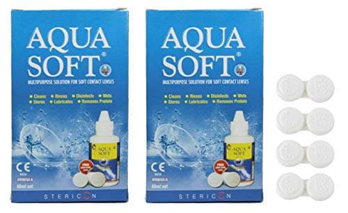 Aquasoft Multipurpose Solution for Soft Contact Lenses 2 Travel Pack with 4 Anti Bacteria Leak Proof Contact Lens Case (60 ml+60 ml+ 4 Lens Case)