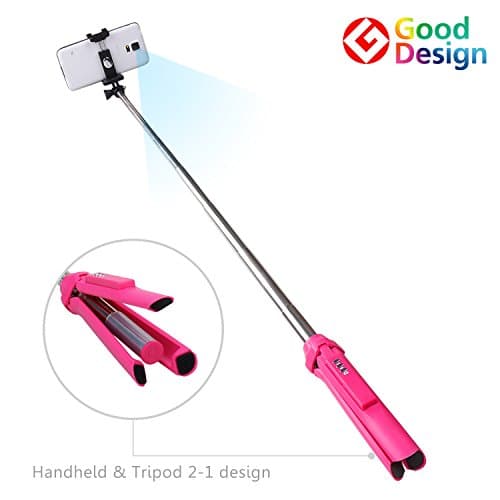 GEPRO X-Snap Handheld & Tripod 2-1 Self-portrait Monopod Extendable Selfie Stick with built-in Bluetooth Remote Shutter for iPhone 6, iPhone 5S, Samsung Galaxy S6 S5, Android, MAGENTA