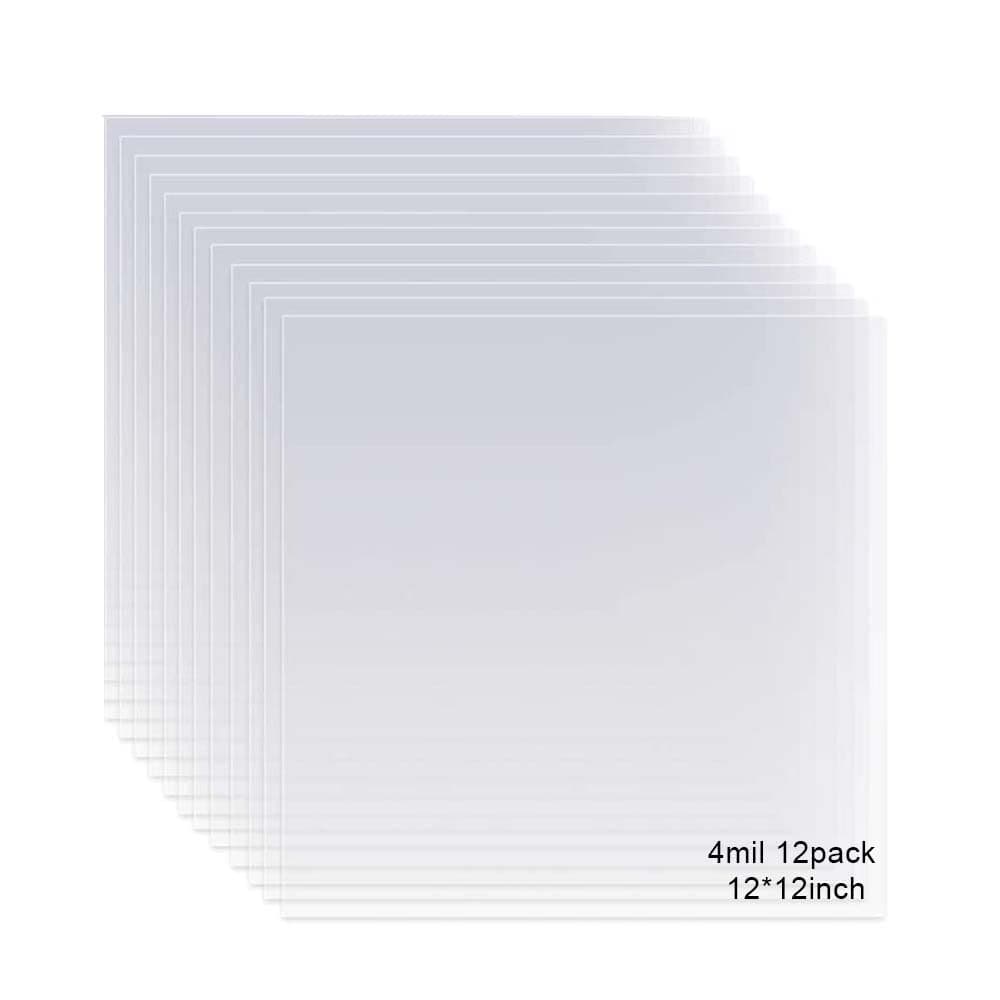 12 Pack 4 Mil Clear Mylar Stencil Sheets, 12" x 12" Blank Stencils, Reusable Template Material, Make Your Own Stencil Compatible Vinyl Cutting Maching