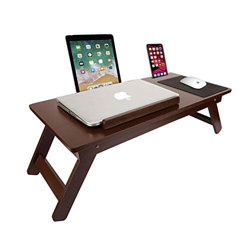 aaRF Laptop Table for Home Foldable Adjustable a with Glass top Tablet Dock Stand & Mobile Holder | Study Table| Mouse Pad (Brown Holder 2)