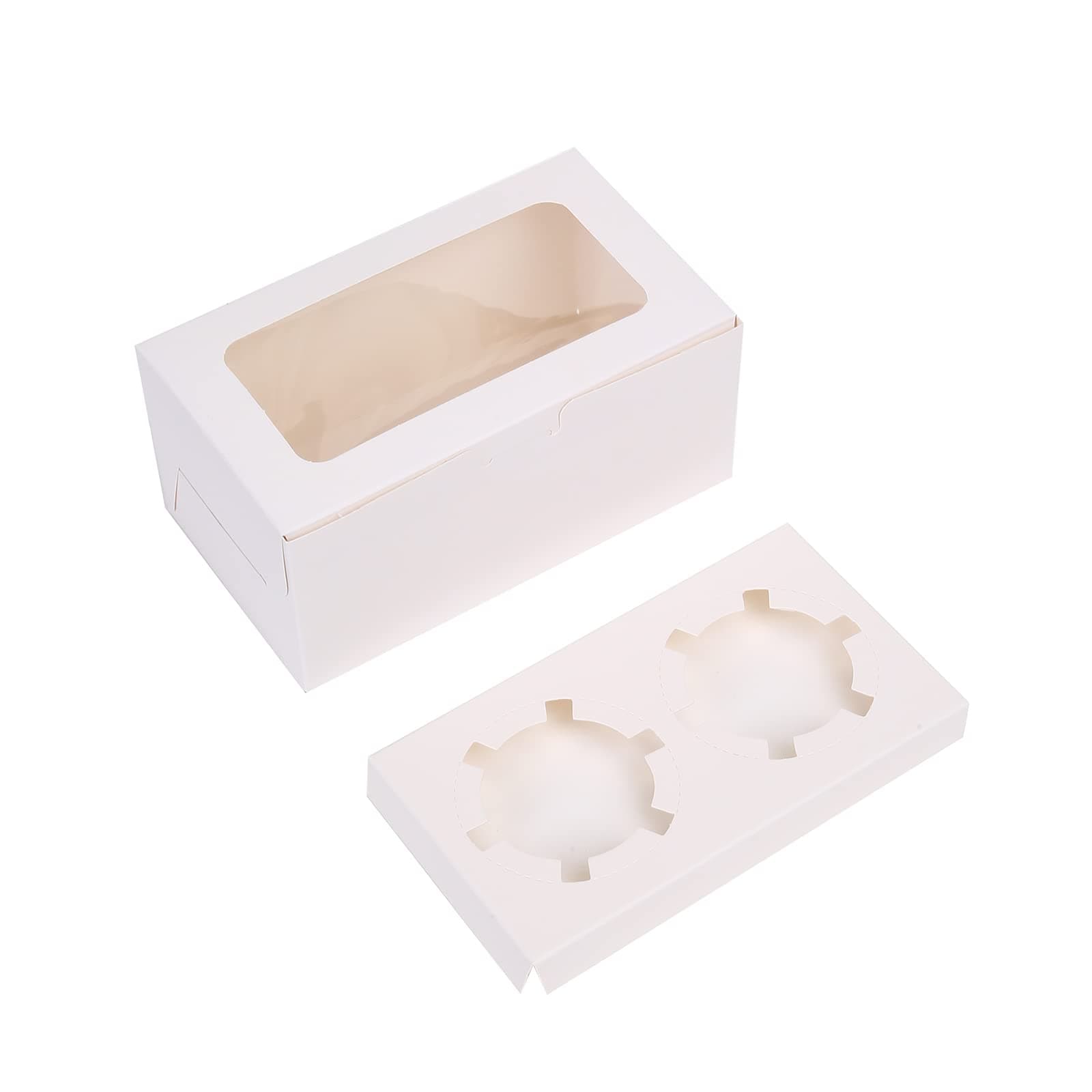 REDDOTGIFT® 2 Cavities Cupcake Box (Pack of 12) with Inserts Cupcake Containers Bakery Cake Carriers for Home Dessert Shop (2 Cavities, White)