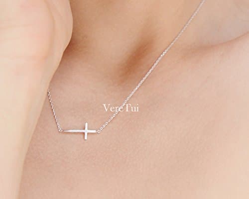 Simple Sideways Silver Cross Necklace