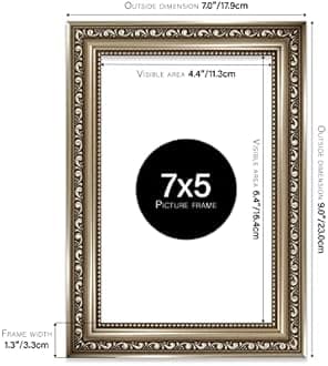 Almost Frameless 7x5 Gunmetal Ornate Picture Frame 7"x5"(17.7x12.7cm) Poster, Photo, Artwork, or Print. Shabby Chic Style Portrait and Landscape Display with Wall Hooks