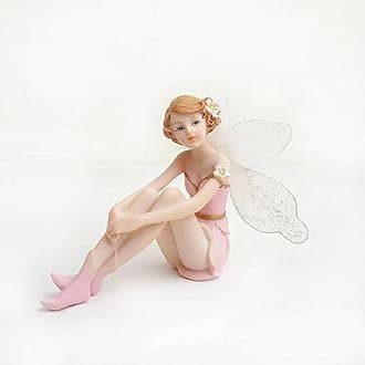 Angel Ornament Figurine Handmade Flower Fairy Beautiful Girl Figurines Statues Home Decor Miniature Sitting Flower Fairy Wedding Decoration Gifts for Daughter Girlfriend Wife