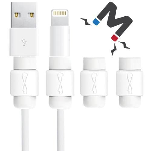 LimitStyle Lightning Saver 'M' with Neodymium Magnet : Cable Protector and Holder x 4 To Protect and Hold the Apple Charging / Data Cords of Your iPhone / iPad / iPod / Watch (White)