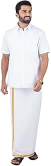 RAMRAJ COTTON Men’s Prestigious Half Sleeve Shirt with Border Dhoti Set