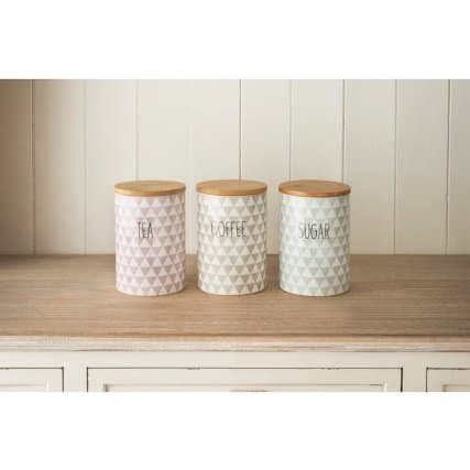 Stylish Diamonds Tea Coffee Sugar Canisters 3 Ceramic Jar Set Retro Air Tight pajee TM