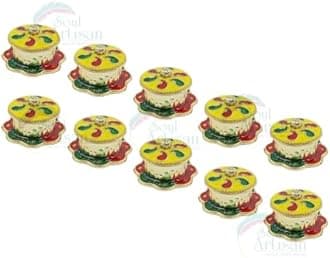 Round Mango Design Single Kumkuma Holder Chimil Box - Plastic Golden Metallic Color(Pack of 10) - Decorative Design Tilak Daani, Sindoor for Women Return Gift, Diwali, Weddings, Pooja