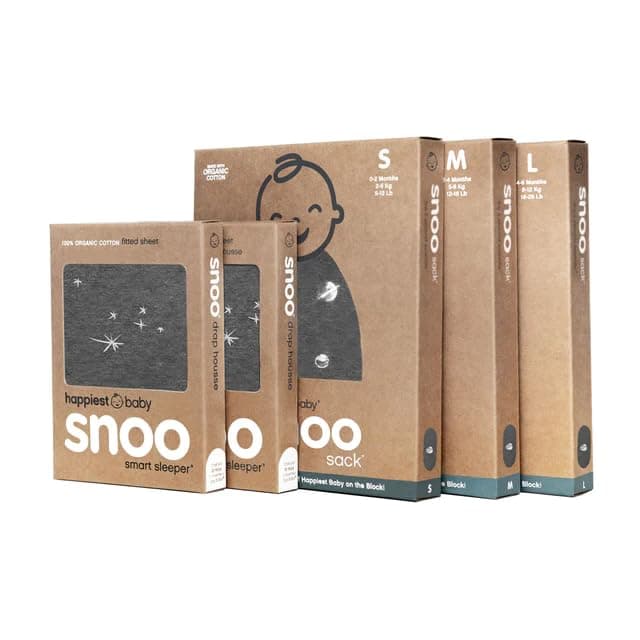 The Big Bundle 100% Organic Cotton - Includes 3 SNOO Sacks and 2 SNOO Bassinet Fitted Sheets (Charcoal Planets)