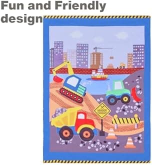 EVERYDAY KIDS 4 Piece Toddler Bedding Set - Under Construction - Includes Comforter, Flat Sheet, Fitted Sheet and Reversible Pillowcase