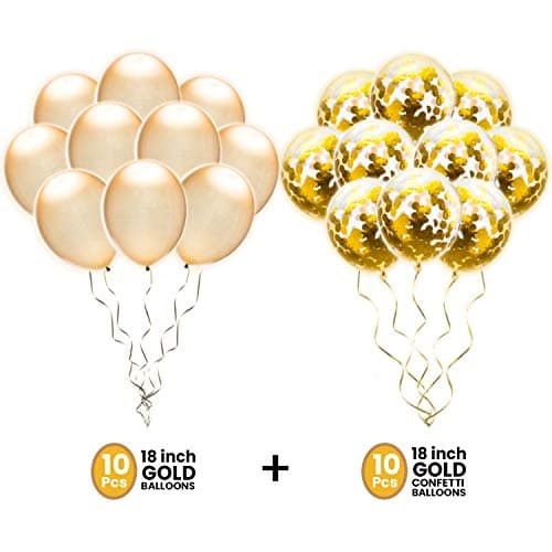 Artunique 20-pack Huge 18" Gold Confetti and Solid Latex Balloons | Premium Gold Party Decorations for Wedding Birthday and Proposal Supplies