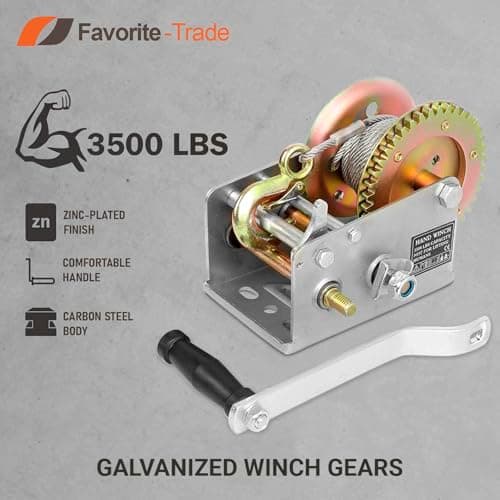 Trailer Winch – Durable Hand Crank – 3500 lbs Hand Winch with Cable - Boat Trailer Cable, Heavy Duty Rope Crank for Trailer, Boat or ATV Towing