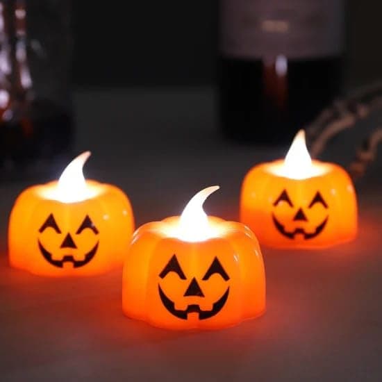 Partysanthe 3pcs Fall Pumpkin Tea Lights, LED Pumpkin Flame Less Candles Fall Decor Flickering Candles Lights for Halloween Decorations Pack of 3pcs