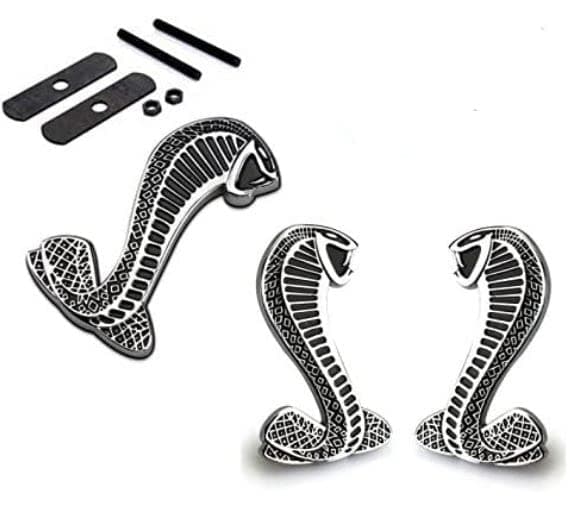 2pcs Sets AM102 Cobra Front Grille Silver + Back Sticker Car Emblem Badge For Ford Mustang Shelby Cobra