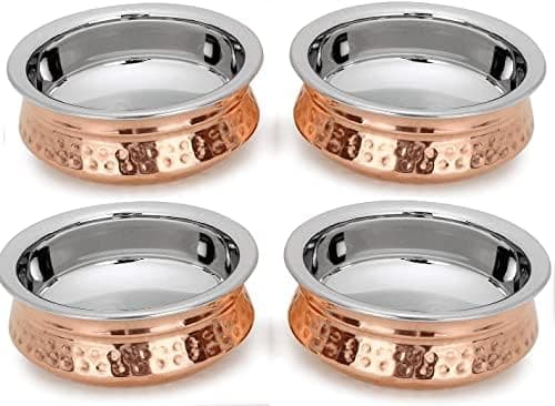 Copper Tableware Serving Bowl Indian Serve Ware Handi Set Tureen Copper Stainless Steel Serving Dishes Set of 4 (6 inch)
