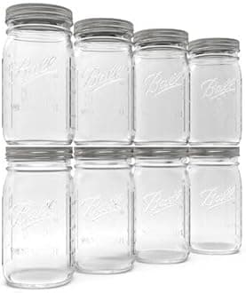 Ball Wide Mouth Glass Mason Jars with Lids and Bands, Used for Canning, Pickling, Juice, Jam, Jelly, Quart Size 32 Ounce (Pack of 8)