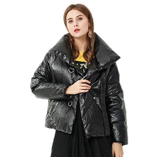 LABYSJ Women's Short Down Jacket, Stand Collar Ultra-Thin Waterproof Foldable Windproof, Cold, Wear-Resistant Loose Casual Jacket,Black,XL
