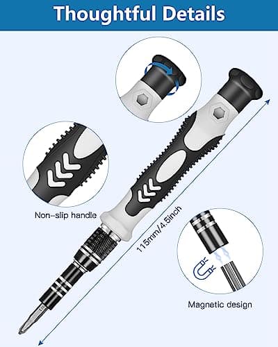 Vastar 42 in 1 Precision Screwdriver Set，Electronics Repair Tool Kit w/ 32 Magnetic Bits，Mini Repair/Cleaning Kit Computer，Camera，Switch，Xbox，Laptop，PS5，Controller，Watch，Glasses，Grey (AAVAPS0102)
