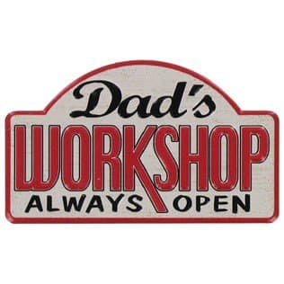 DAD'S WORKSHOP ALWAYS OPEN METAL EMBOSSED MAGNET Refrigerator Fridge Tool Box Office Garage Sign MAN CAVE