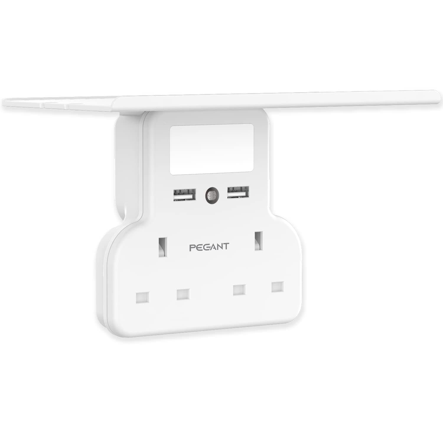 PEGANT Multi Plug Extension Power Adapter With 2 USB, Night Light and Shelf, 2-Way Wall Charger Electrical Extender Outlet Adaptor, Socket Charging Station for Home, Office, Kitchen