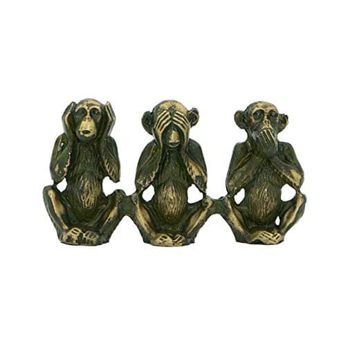 Helcee Handmade Green Oxidation Patina Three Wise Monkey Statue 2 in