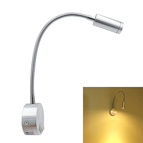 Yaeer Bedside Reading Light, Minimalist LED Bed Reading Lamp, Wall Surface Mount Brushed Nickel LED Light Picture Lamp, Gooseneck with Switch Button, Warm White