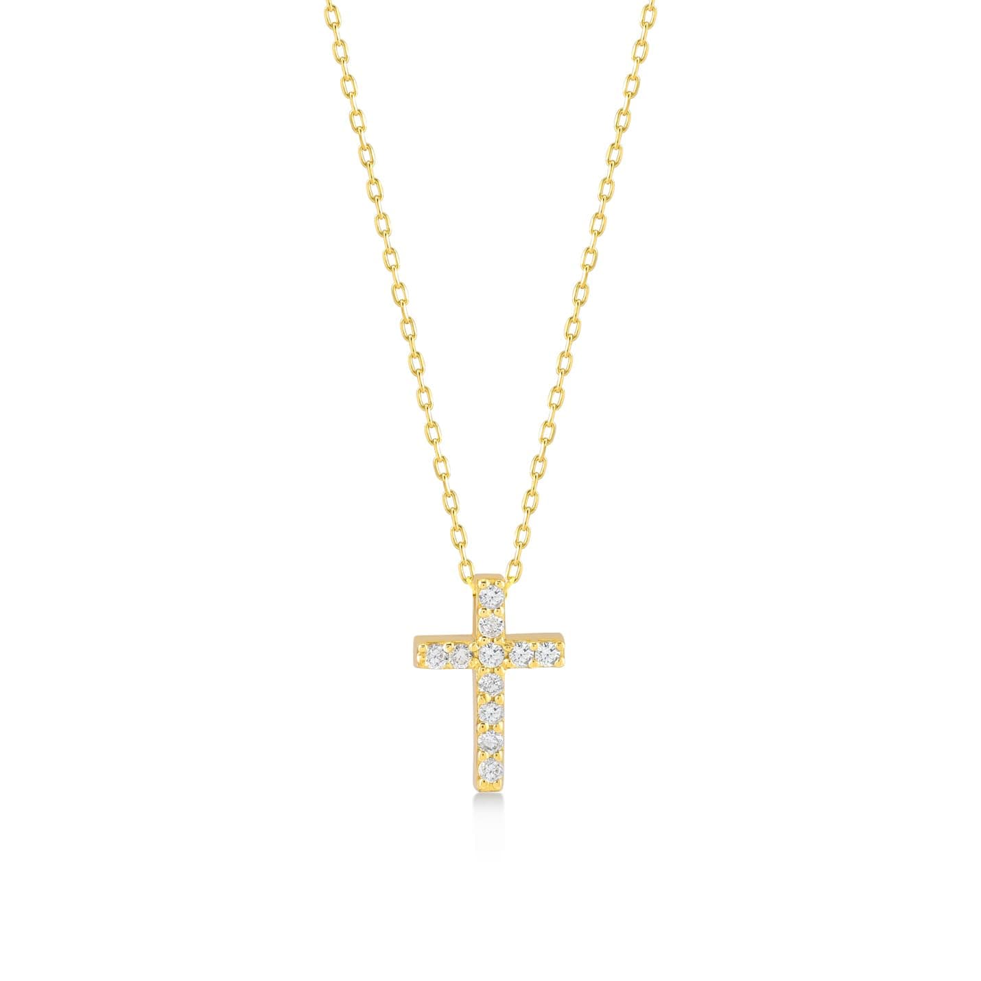 Gelin Tiny Diamond Cross Necklace in 14K Solid Gold