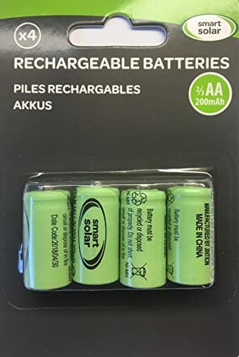 Branded Smart Solar Rechargeable Batteries Size 2/3AA (29.4 x14.1mm shorter than Full Size) Sealed Carded Pack of 4