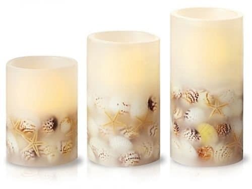 3 Piece LED Flameless Seashell Pillar Candle Set