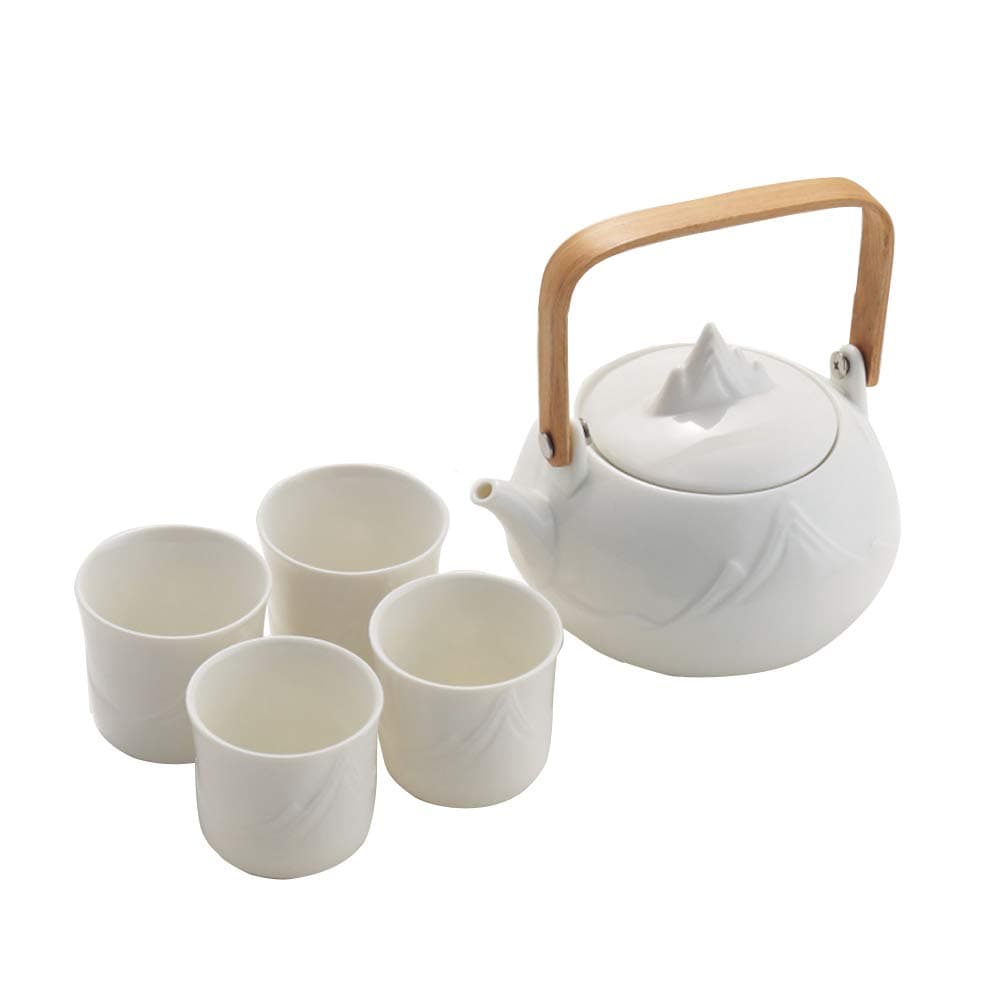 Japanese Classic White Ceramic Tea Set with Flower Pattern,Teapot & 4 Teacups.