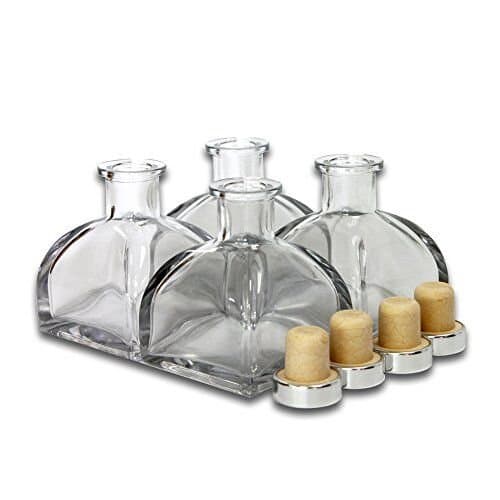 Frandy House Glass Diffuser Bottles with Cork Lid Cover, Set of 4-3.5" High,150ml 5.1 oz. Fragrance Accessories Use for Diy Reed DIffuser sets (Not included diffuser sticks)
