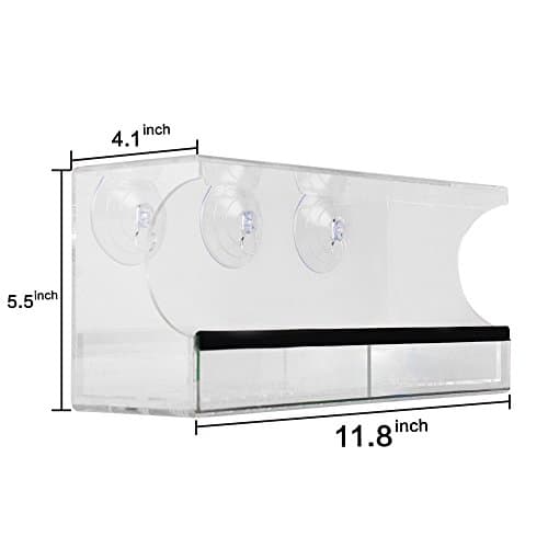 BAVISION Window Bird Feeder with 3 Super Strong Suction Cups Removable Seed Tray Drain Holes Made of Clear Strong 11,8 x 5 Inches Acrylic Glass Idea