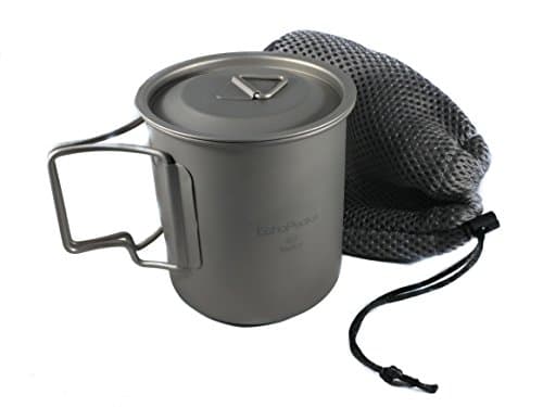 ECHOPEAKS Ultra Lightweight 420ml Titanium Backpacking Cup with Lid and Stuff Sack
