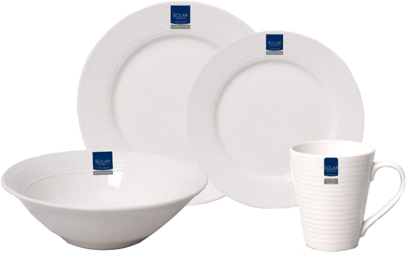 16-Piece White Porcelain Dinner Set Dinnerware Dining Service for 4 with Mugs, Bowls, Side Plates and Dinner Plates Fine White Porcelain
