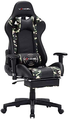 VANCEL Computer Gaming Chair with Footrest- Adjustable Reclining High Back Swivel Home Office Chair with Headrest and Lumbar Massage Support Racing Style PC Chair (Black&Camo)